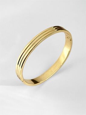 14K Gold Plated Triple Line Bangle Bracelet | Minimalist Dainty Gold Bracelet